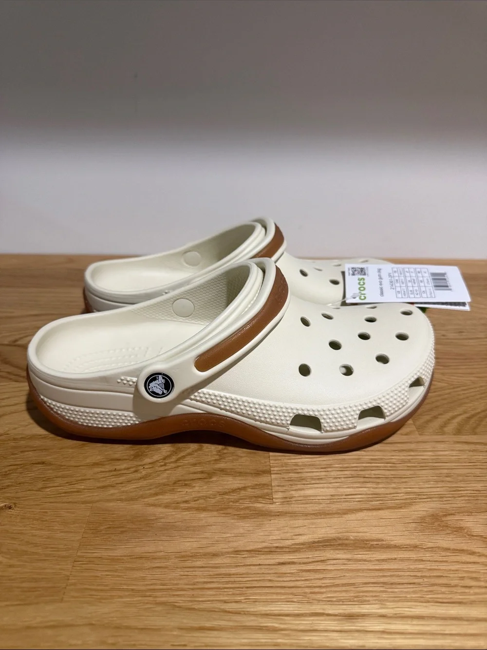 CROCS Men's Slip-On Clogs in White with Brown Strap